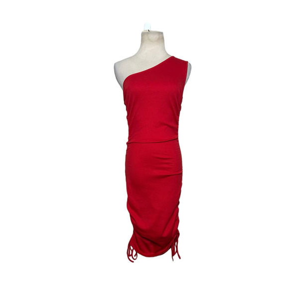Shein red one shoulder ruched midi dress size 4 - Picture 10 of 12